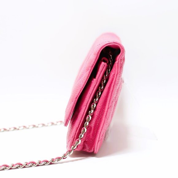 Authentic CHANEL Classic Pink Caviar Leather Wallet on Chain Crossbody Bag Purse - Picture 6 of 15
